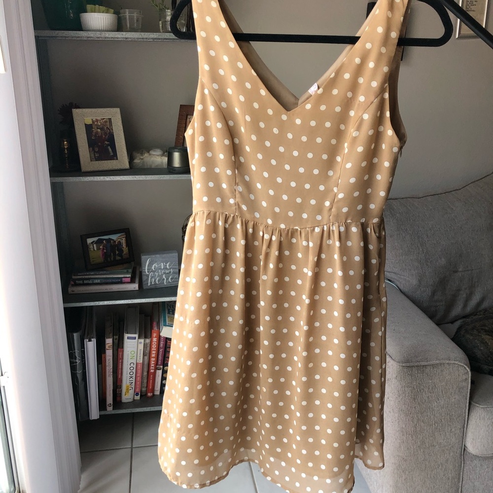 Tan Polka Dot Mini Dress